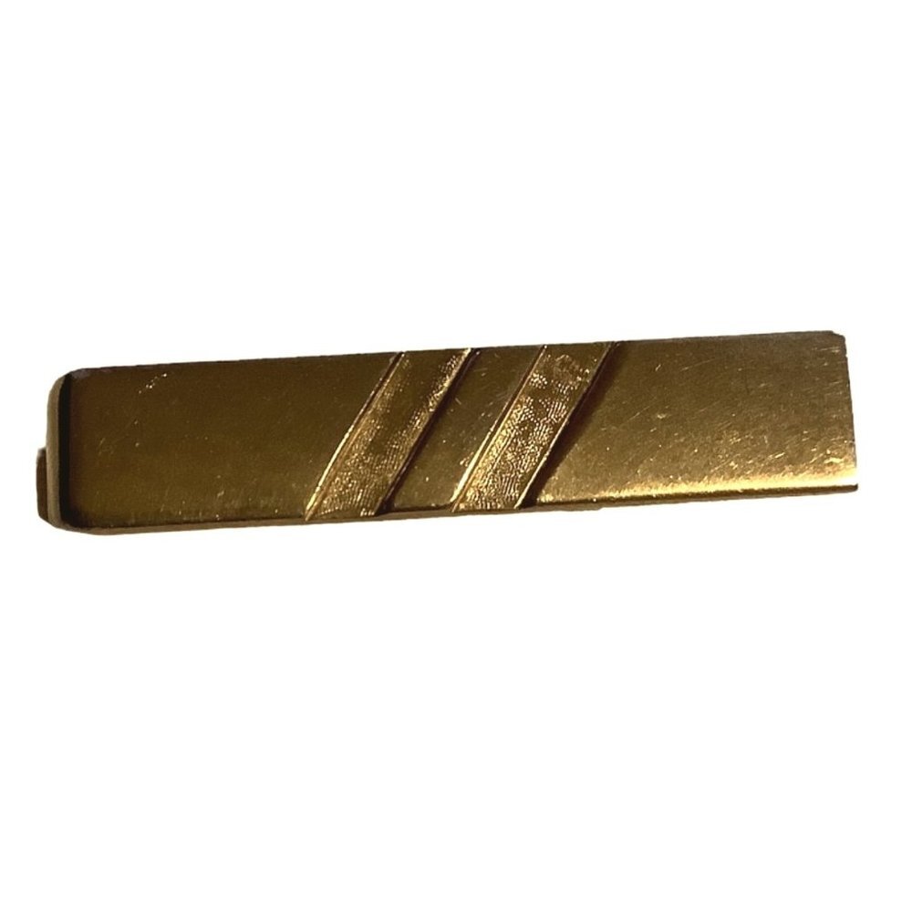 Vintage Gold‎ Tone Tie Clip Slide Bar Minimalist Double Diagonal Groove Center